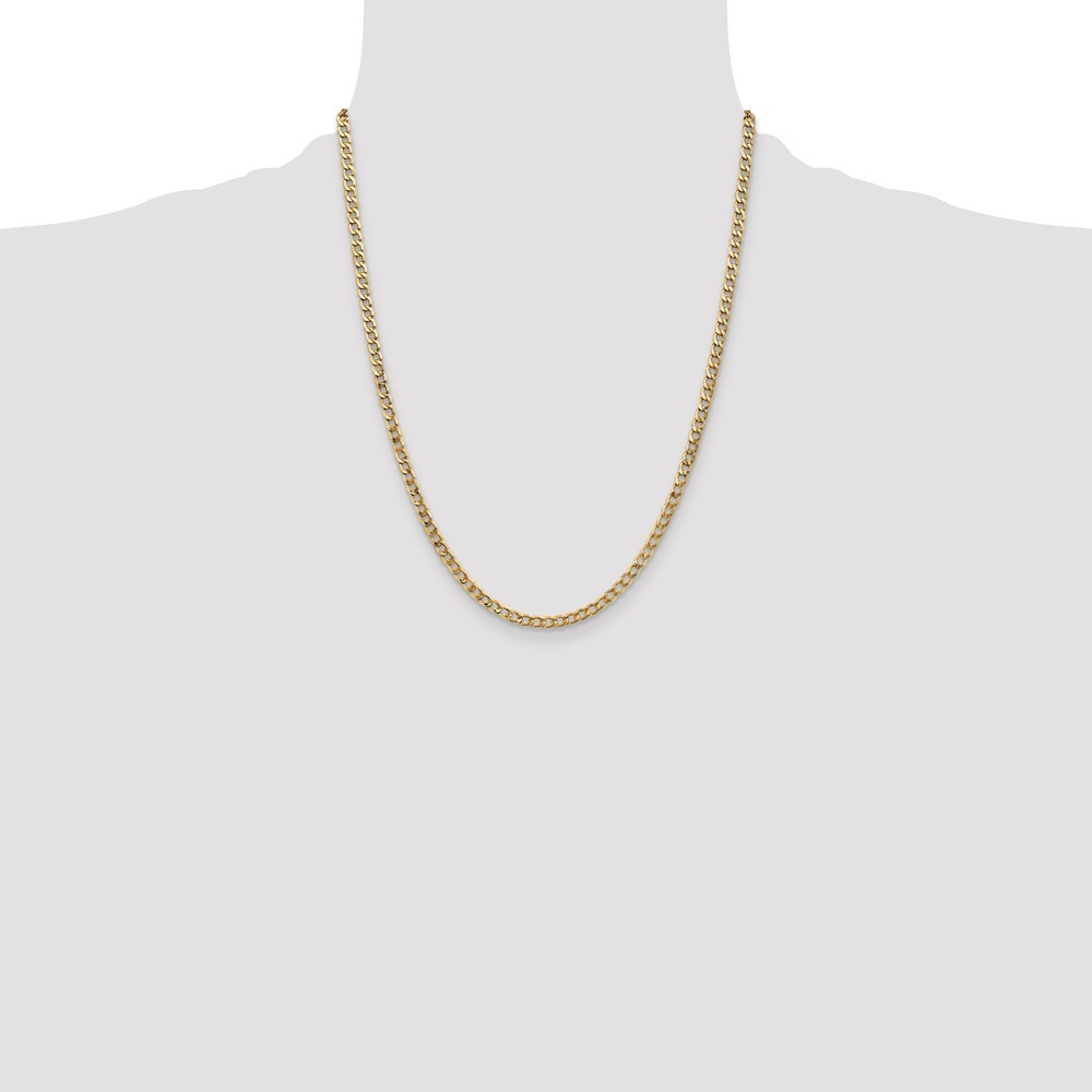 14k Yellow Gold 3.35mm Semi-Solid Curb with Lobster Clasp Chain Necklace 22″