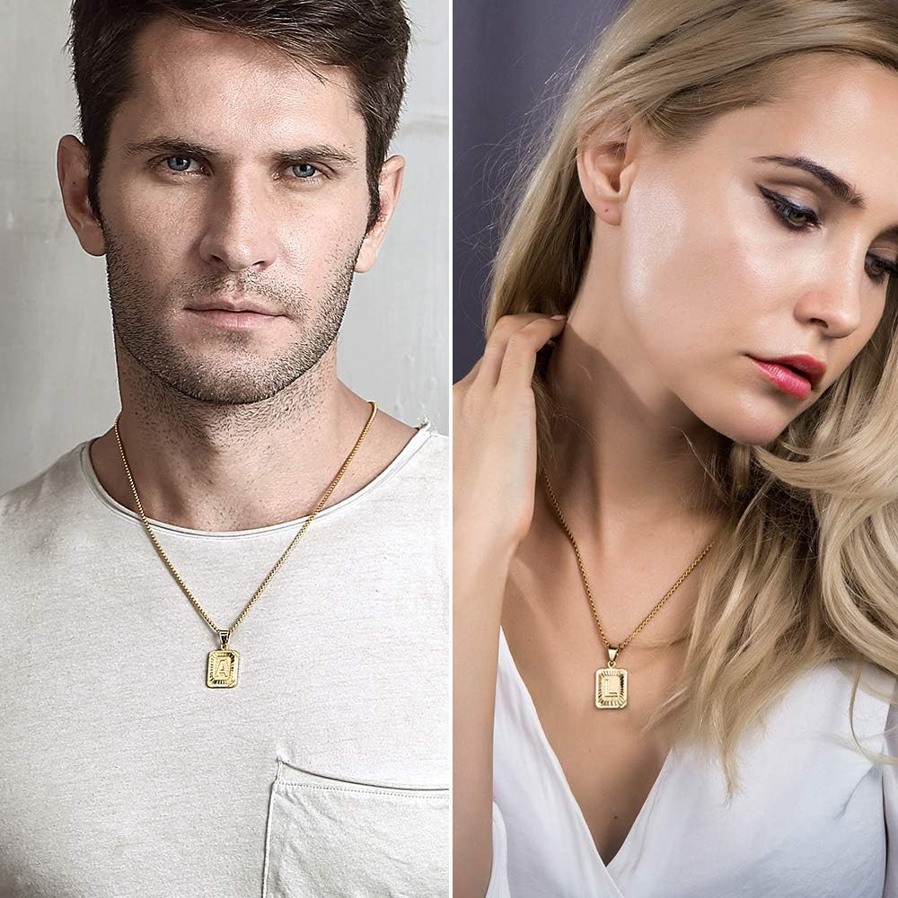 Initial A-Z Letter Pendant Necklace Mens Womens Capital Letter Yellow Gold Plate