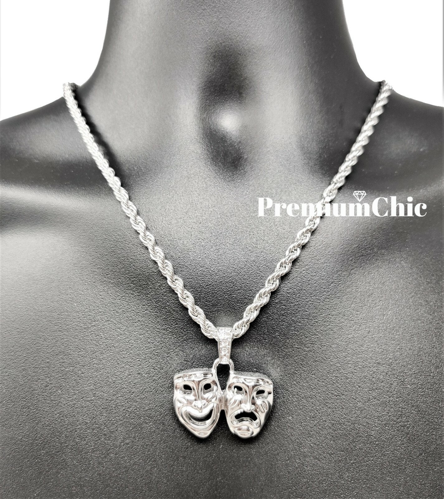 Laugh Now Cry Later Pendant with 5mm Rope Chain Plated Hip Hop CZ Necklace