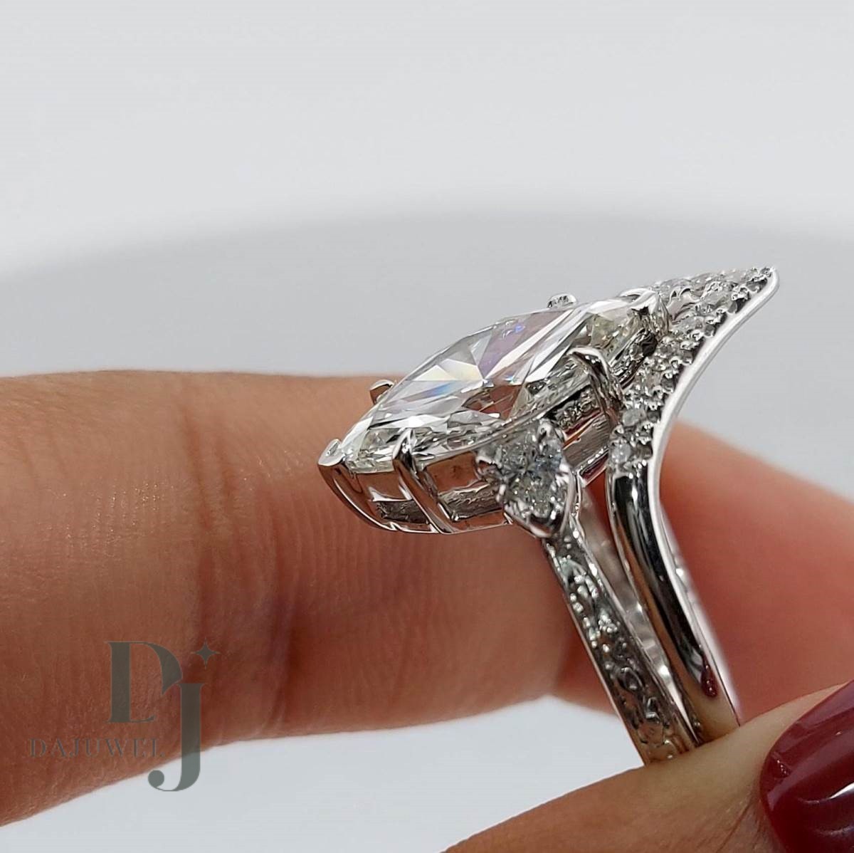 2.50 CT Marquise Cut Moissanite Bridal Set Engagement Ring Solid 14K White Gold