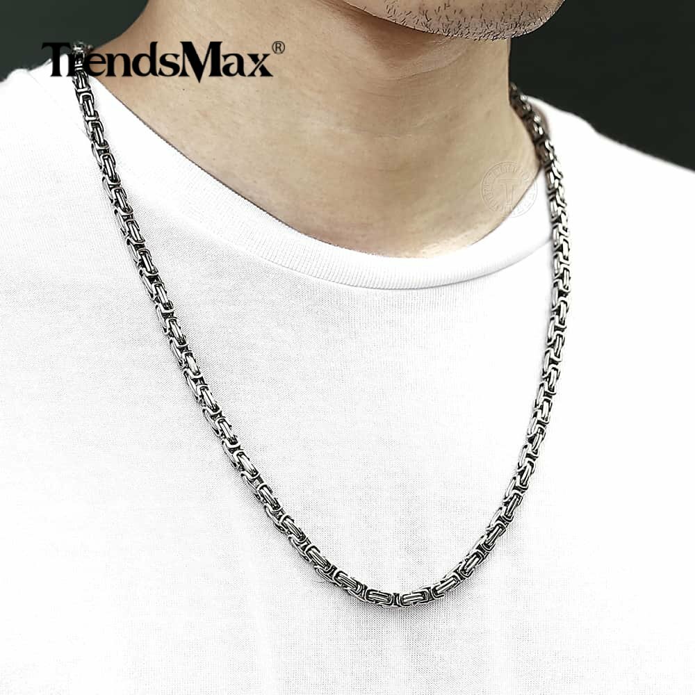 5MM 18-30″ Silver Stainless Steel Box Byzantine Chain Necklace Mens Link Jewelry