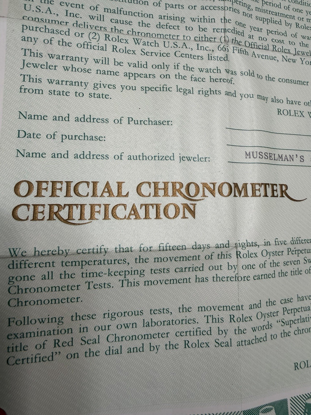 Rolex Authentic Watch Guarantee Certificate Blank English