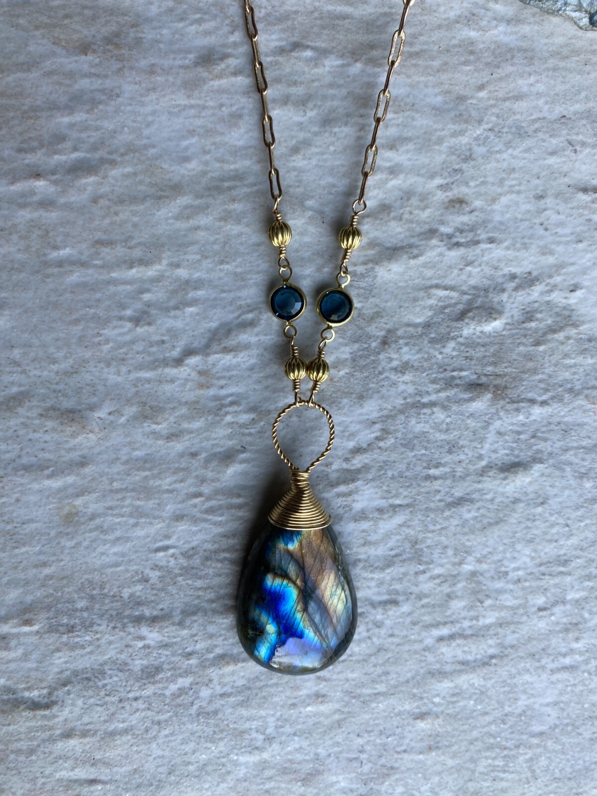 Labradorite Necklace- Blue Green Gold Copper Handmade Labradorite Necklace