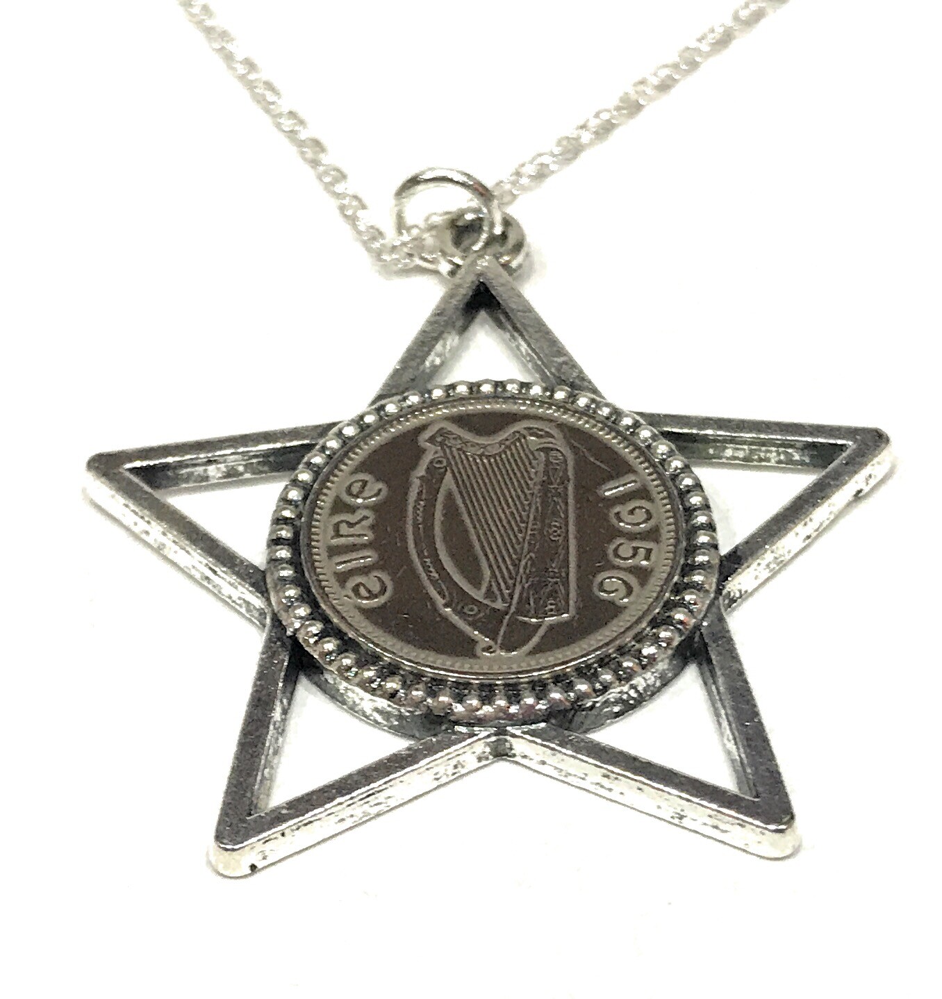 Birthday Anniversary Irish Coin Start Burst Pendant 45.7cm Ss Chain