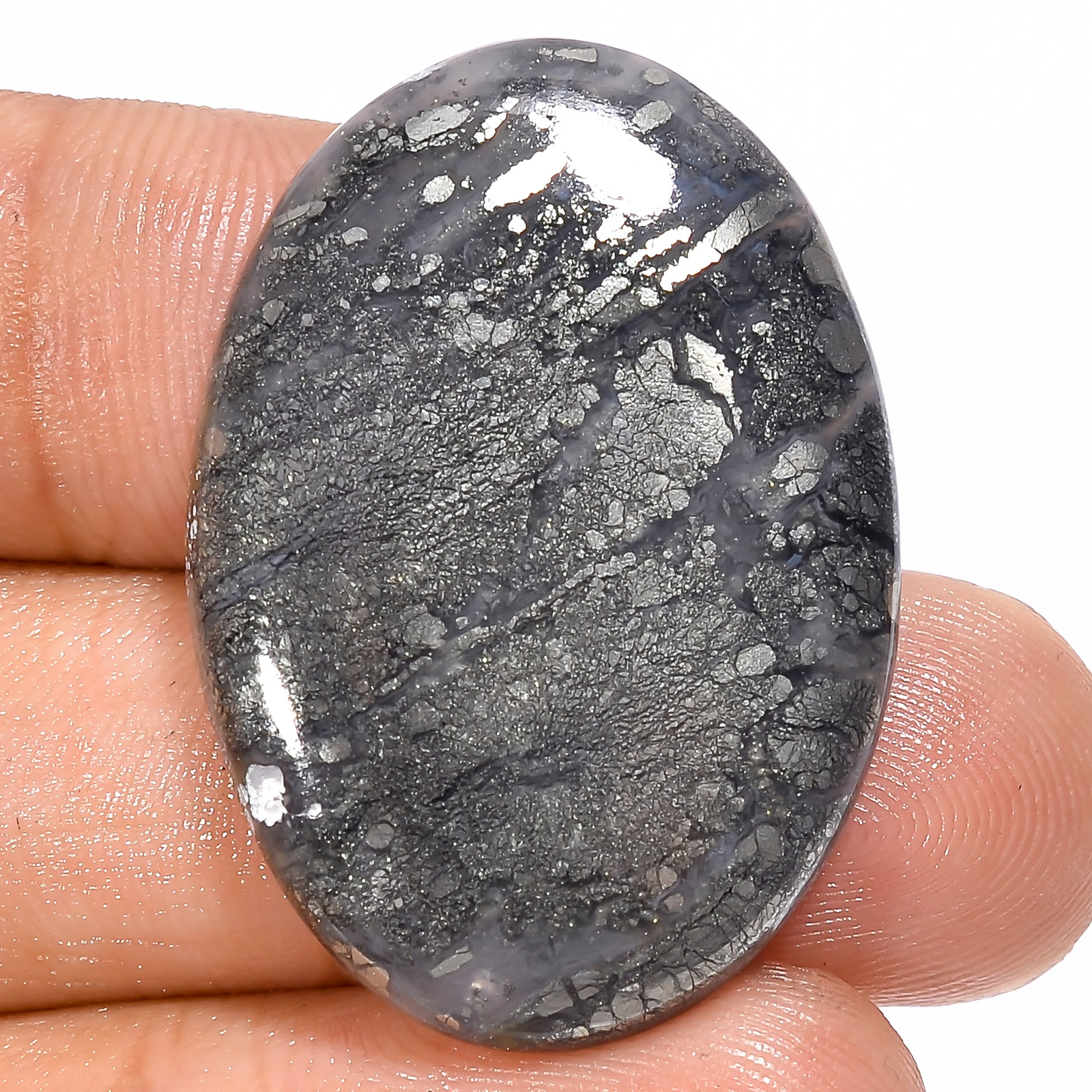 Natural Marcasite Agate Oval Shape Cabochon Gemstone 31 Ct. 32X22X4 mm EE-34001