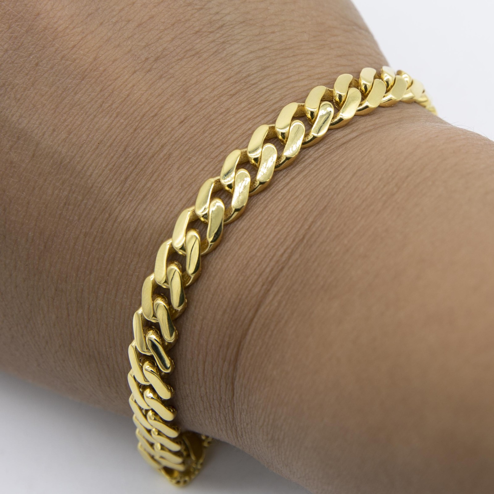 7.5mm Miami Cuban Royal Link Bracelet Plain Shiny Box Clasp Real 10K Yellow Gold