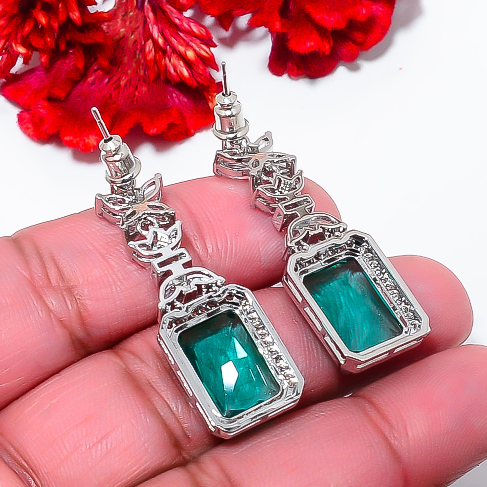 Apatite & Cz 925 Sterling Silver Danglers Earring 1.55″ E15978