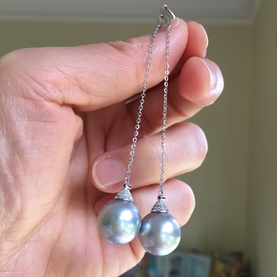 11.7mm AAAA Tahitian Seawater Silver Gray pearl 0.238cts Diamond 18Kearring 84mm