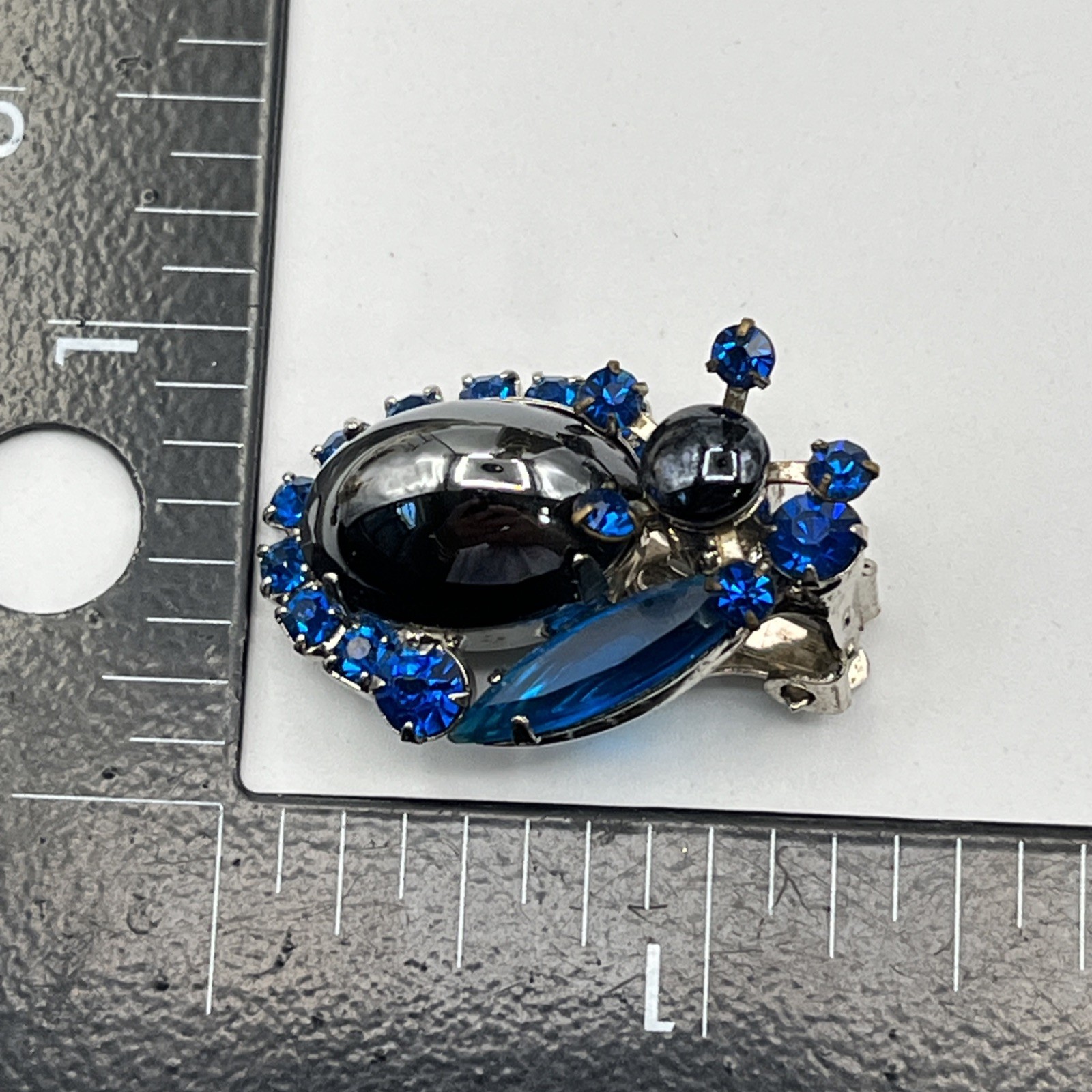Juliana Earrings Hematite Glass Cabochon AB Earrings 1.25″ Silver Tone