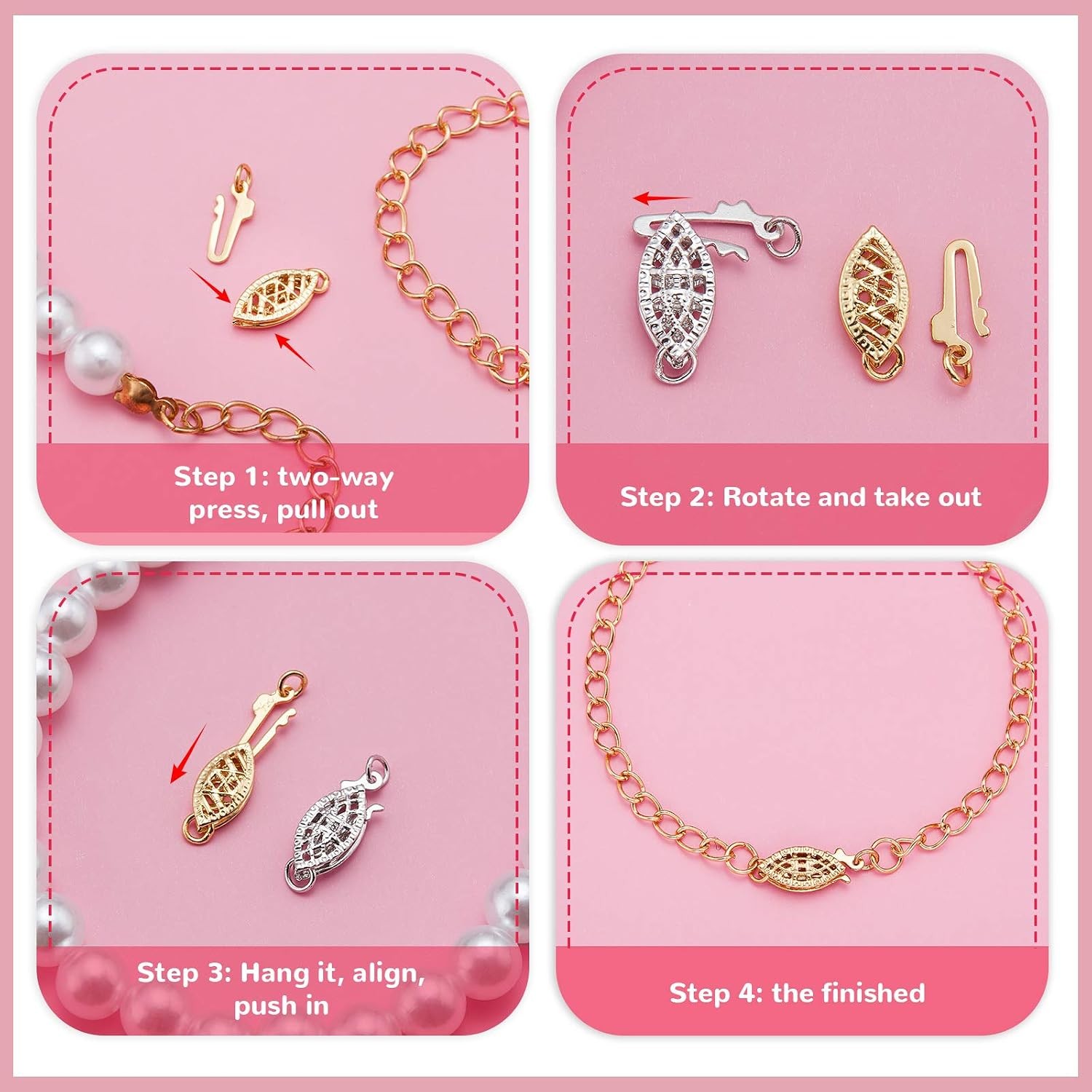 Pearl Filigree Necklace Oval Filigree Fish Hook Clasp Jewelry Slide 4 Piece