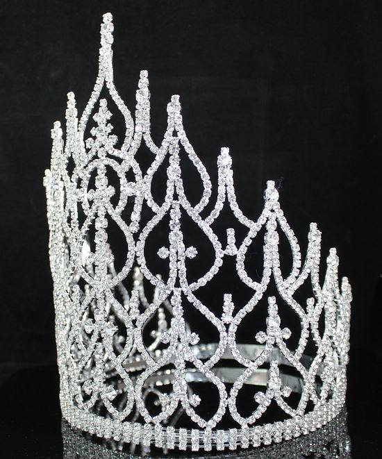 BEAUTY QUEEN CROWN TIARA CLEAR AUSTRIAN RHINESTONE CRYSTAL PAGEANT LARGE T1413