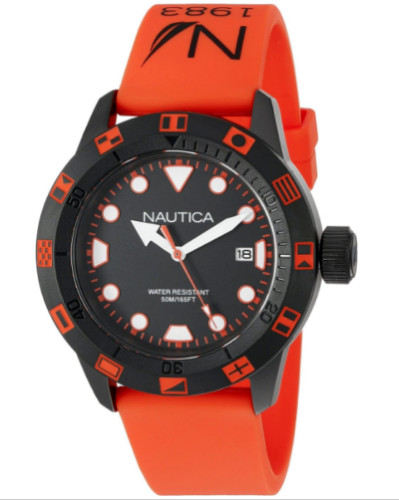 Nautica NAD10077G NSR 100 Flag Watch Silicone Orange Logo Band