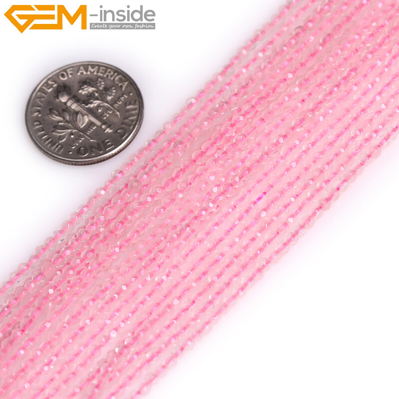 Faceted Round Natural Tiny Pink Quartz Agate Beads For Jewelry Making 15” 2mm