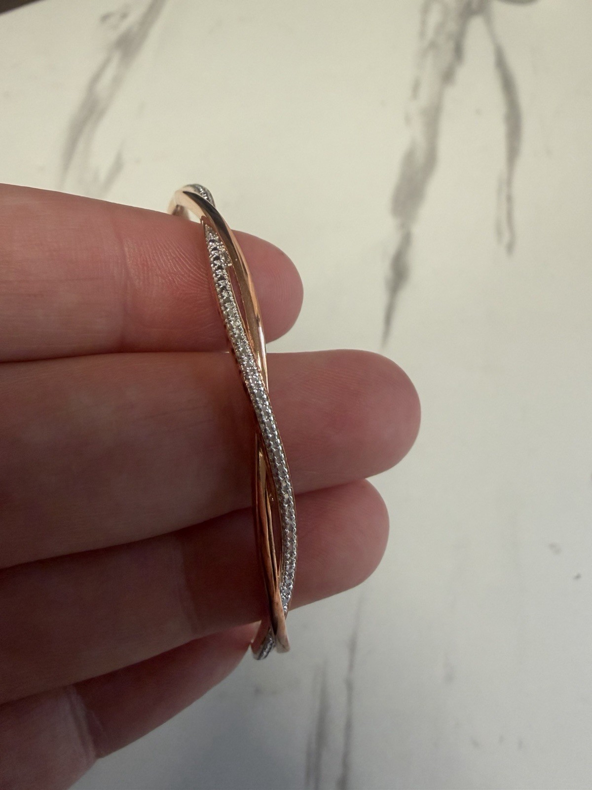 Rose Gold Bangle Bracelet Pavé Round White Crystal Stones