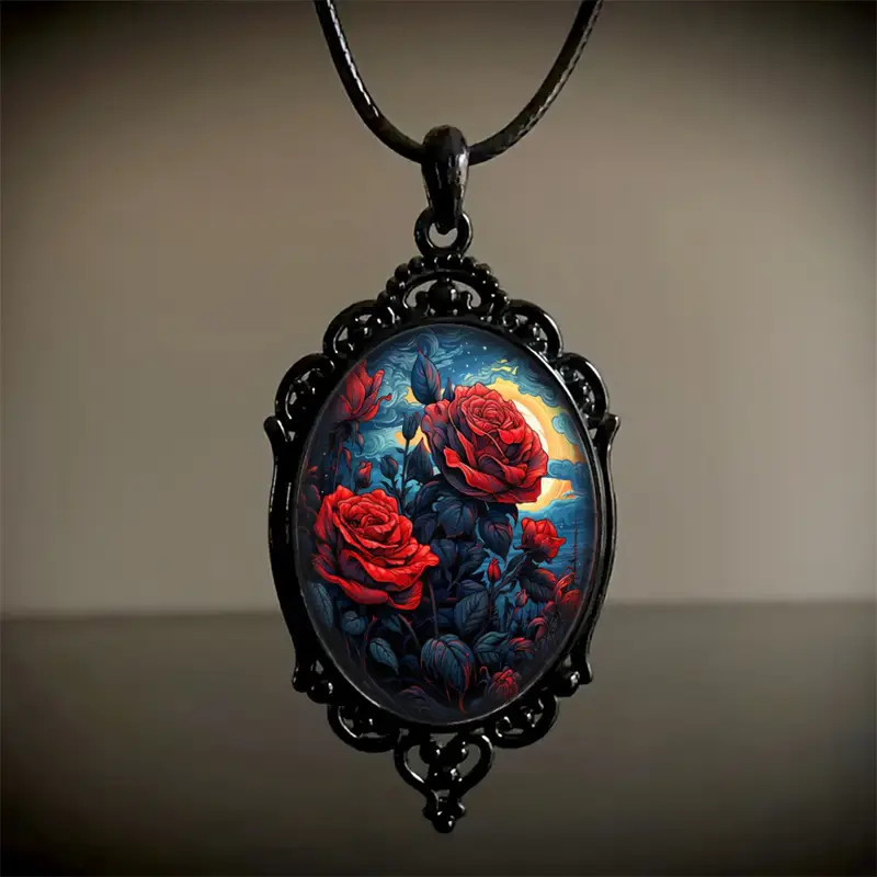 Flower Rose Gothic Pendant Jewelry Love Vintage Black Necklace E