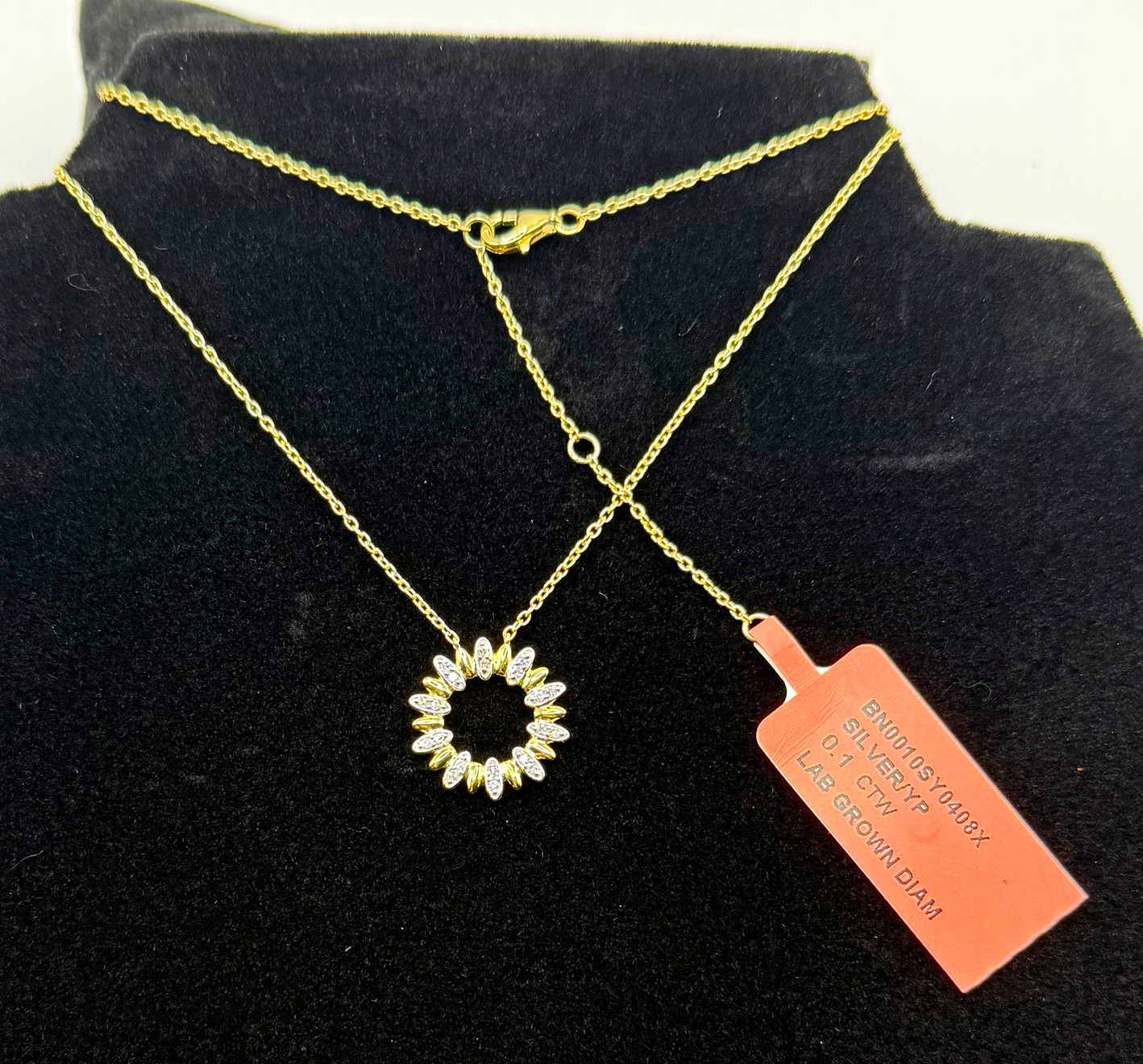 #N21 925 Sterling Silver gold plated 18” adjust. Lab-Created Diamond Necklace