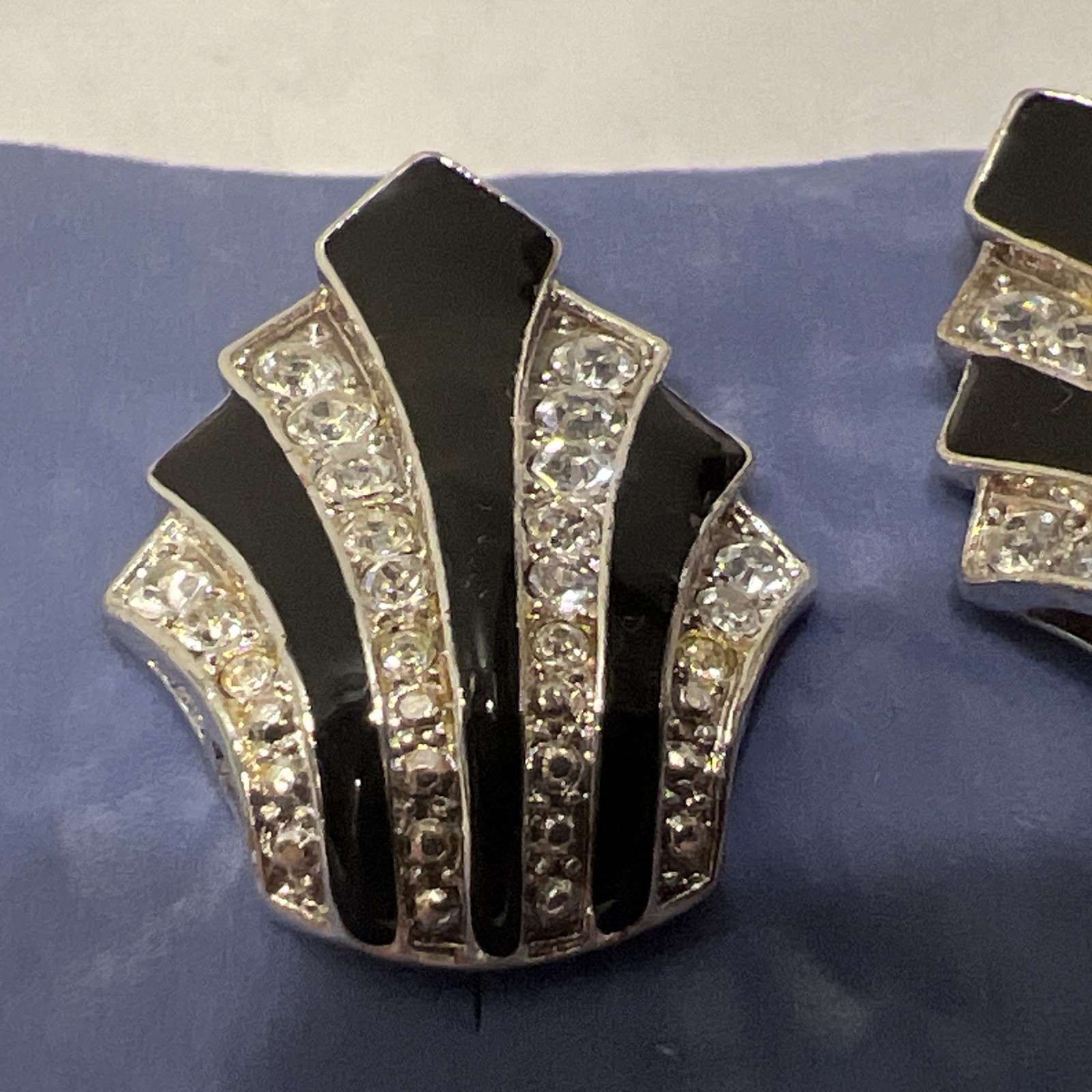Nina Ricci Avon Art Deco Jewelry Crystal Black Enamel Earrings
