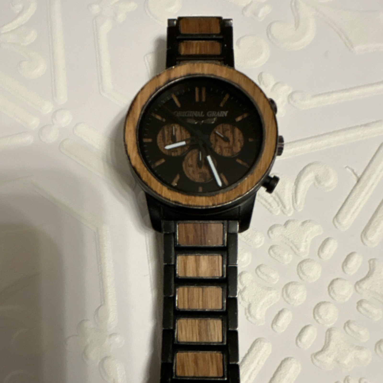 Original Grain Chronograph Men’s Wristwatch Wood Metal Bracelet Box