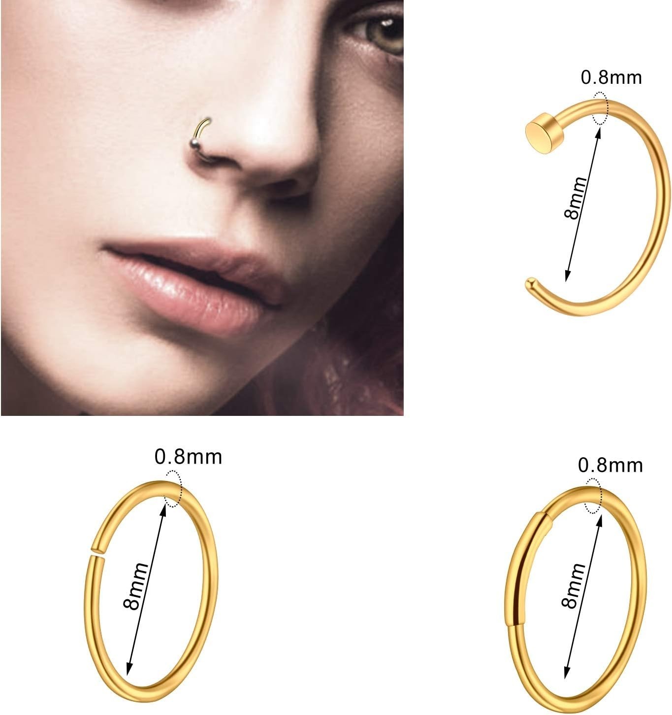 Fashionable Gold Nose Rings – 36 Pcs Hypoallergenic Jewelry for Every Occasion