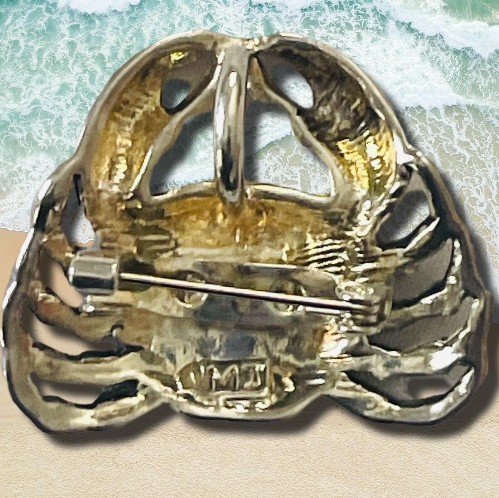 VTG Marie Jennifer MJ Silvertone Crab Brooch Pendant 1.25 x 1.25 inches *signed*