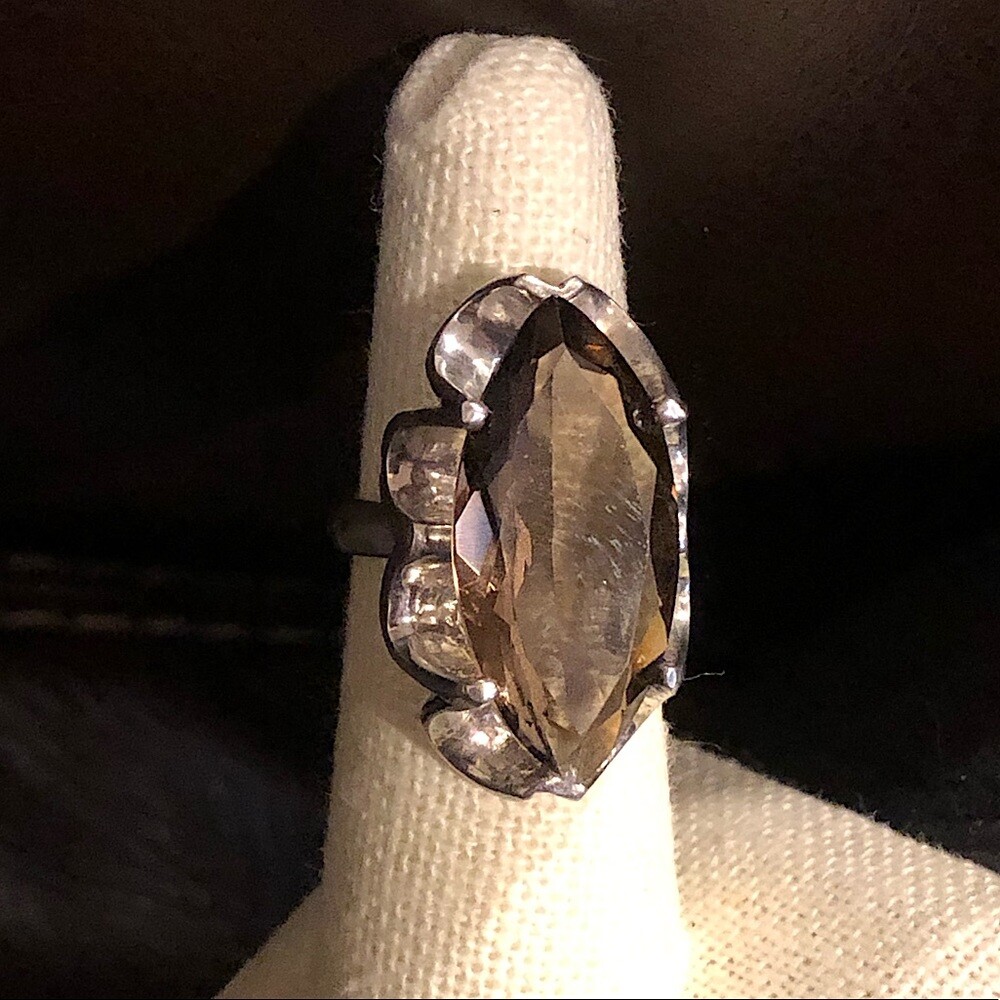 Faceted Smoky Quartz Faceted Tension Mount Vintage Sterling Silver Ring Sz 6