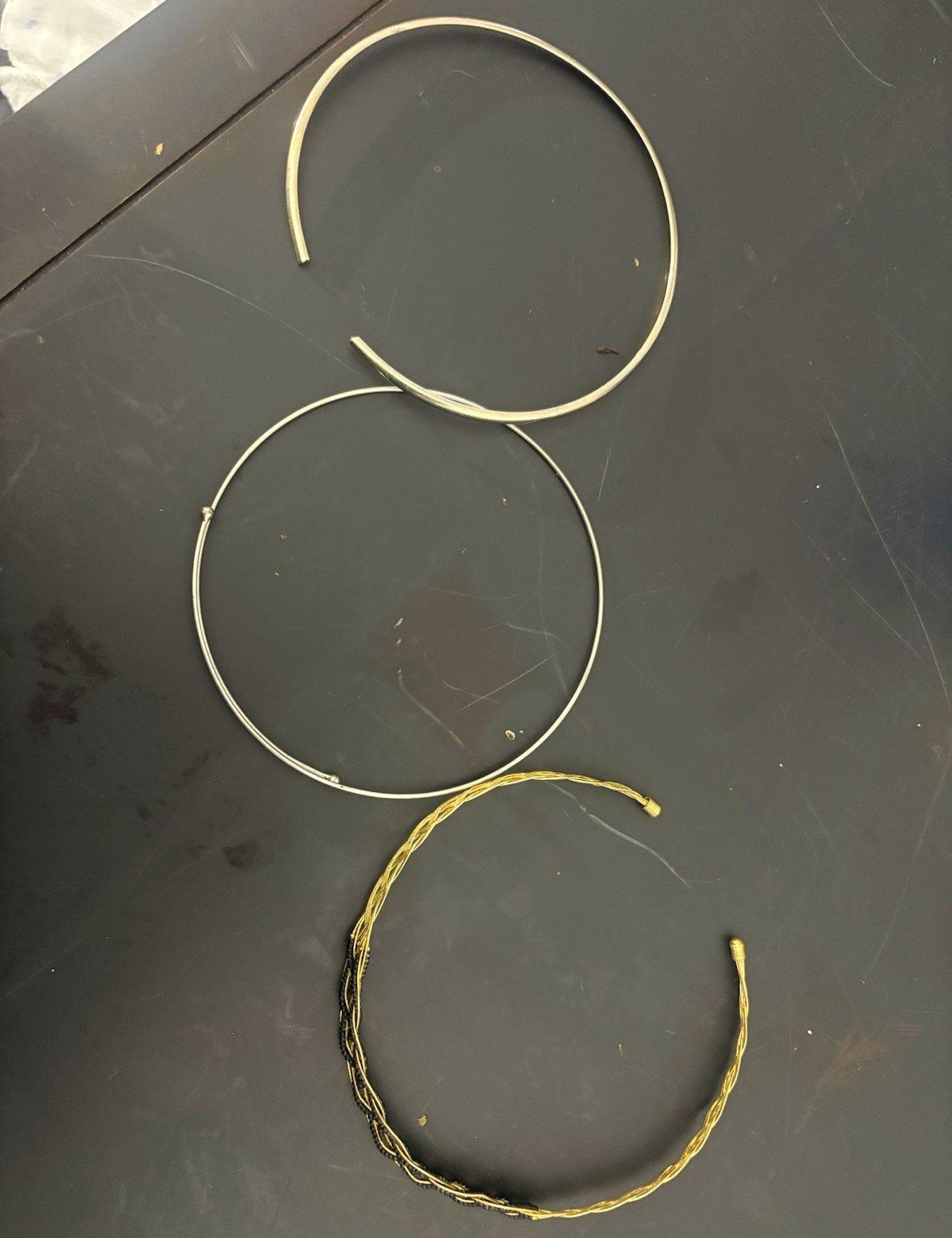 Lot of 3 Metal Choker Collar Necklaces Silver & Braided Gold Tone Adjustable