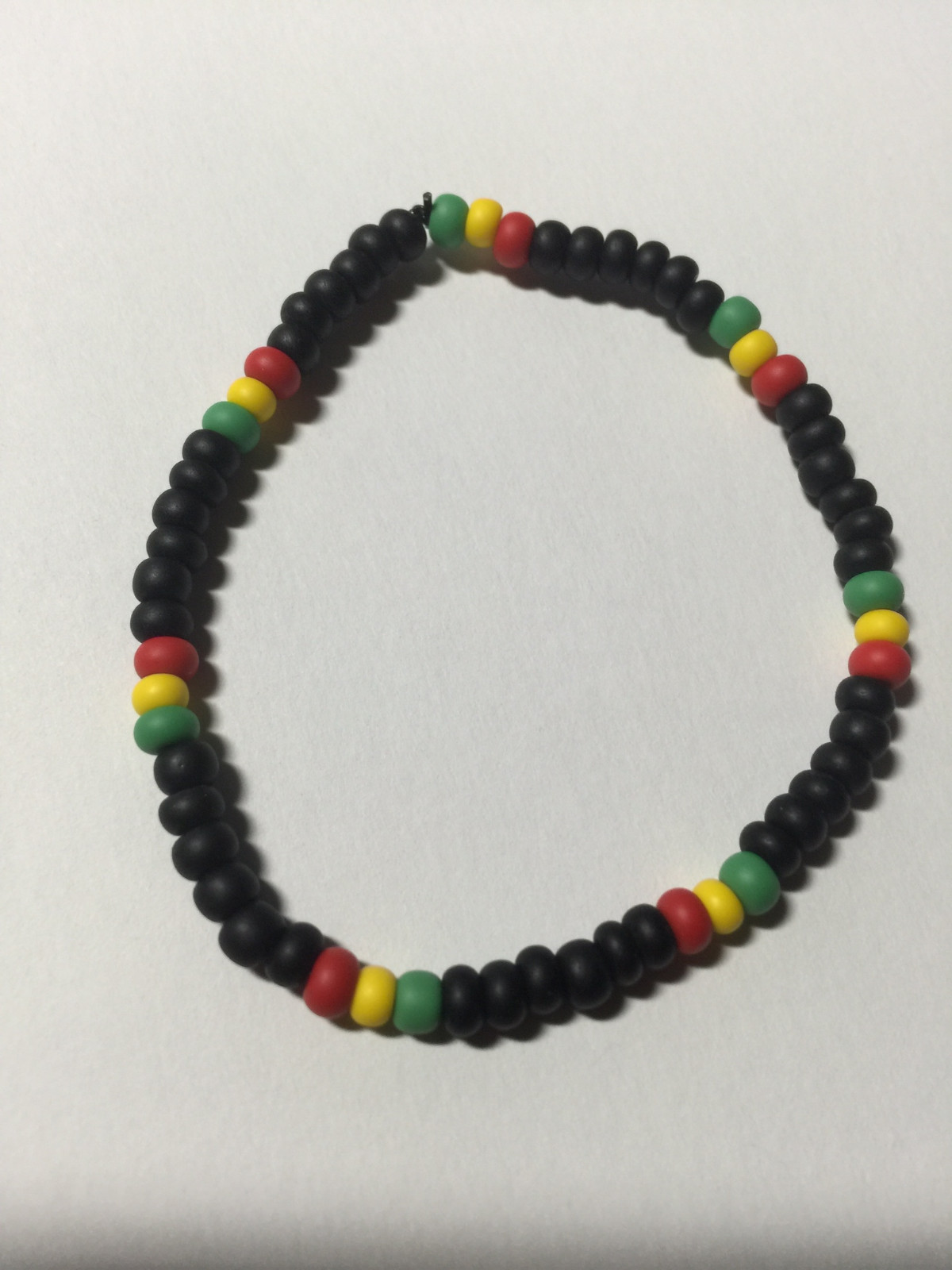 Irie Rasta Reggae Jamrock Red Green Yellow Black Bead Bracelet 8″