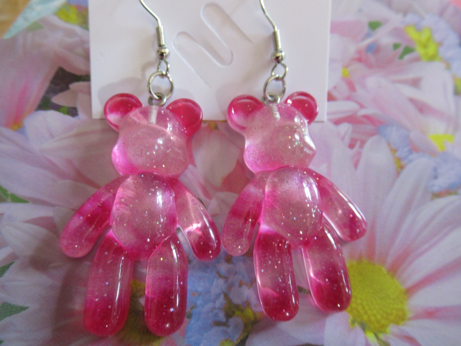 MULTICOLOR & PINK TONE GUMMY BEAR GLITTER DROP DANGLE EARRINGS- YOU CHOOSE