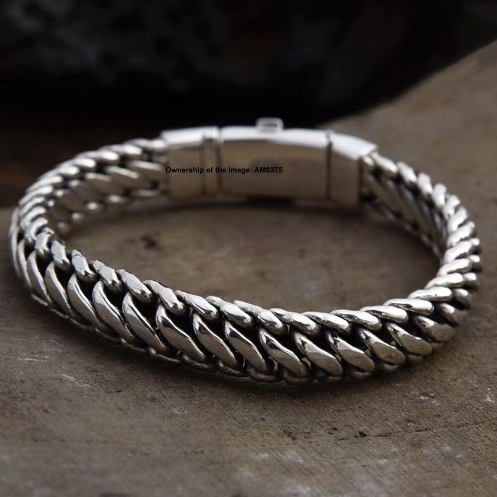 Real 925 Sterling Silver Bracelet 10.5mm Unique Curb Link Bracelet 7.87-8.66inch