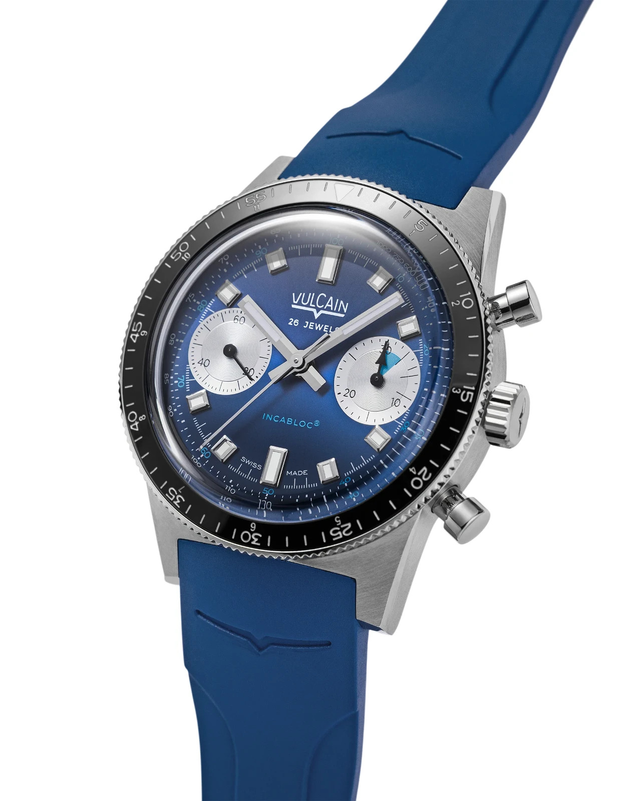 Vulcain Skindiver Chronograph Blue Automatic Watch Rubber Strap 39.7mm LE