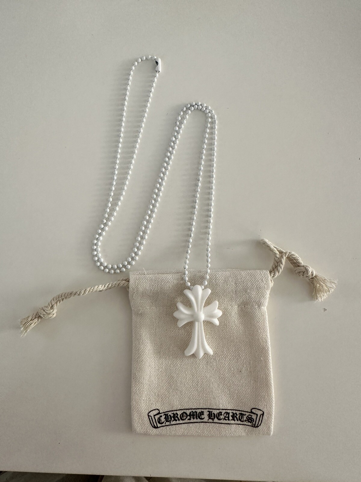 Chrome Hearts Tokyo 20th Anniversary Cross Rubber Necklace White with Dust Bag