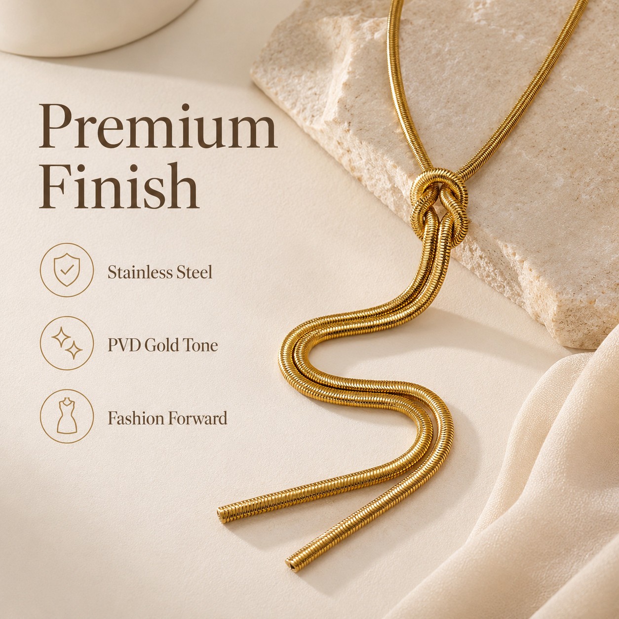 Gold Knot Snake Chain Necklace Stainless Steel Waterproof Statement Jewelry