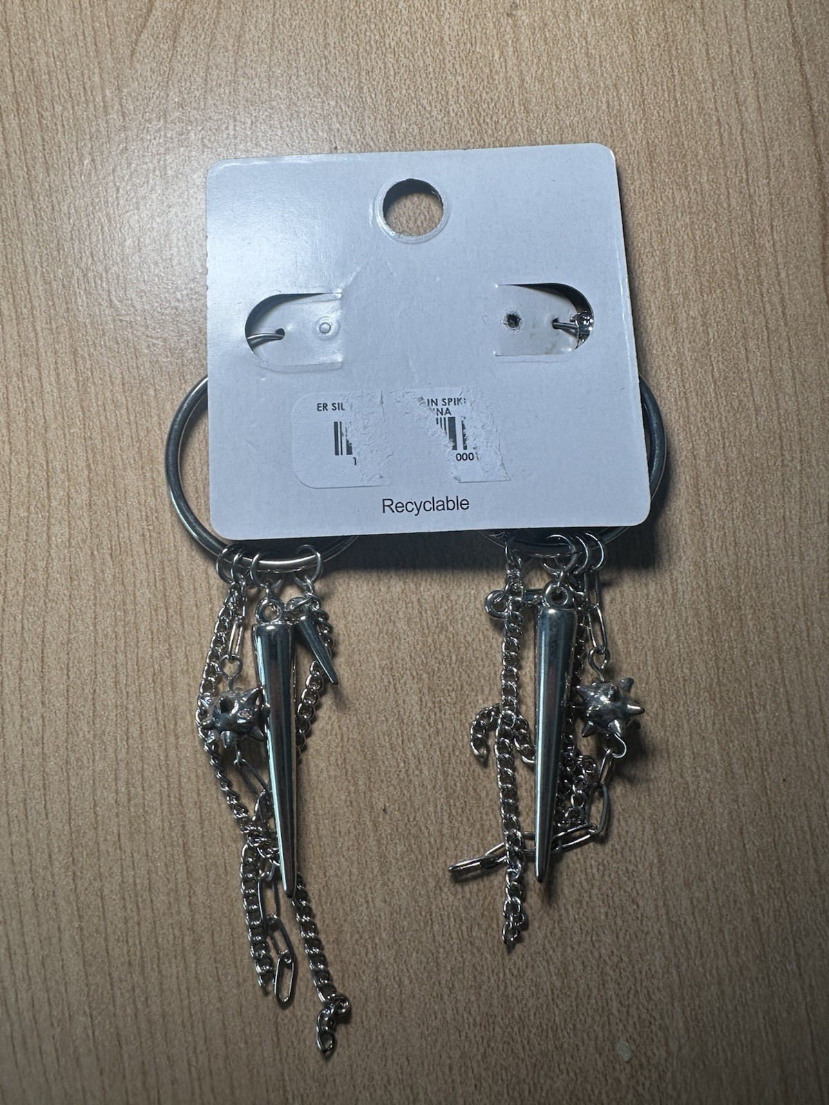 Hot Topic Spike Chain Dangle Earrings Hoops Gothic Punk Emo Jewelry Silver NEW