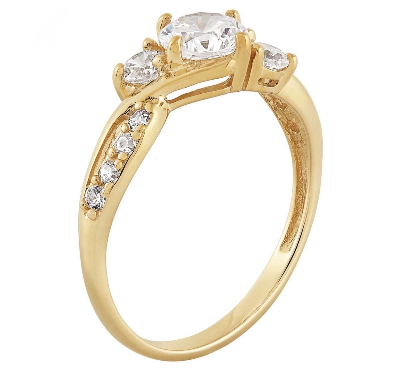 Brilliance Fine Jewelry 3-Stone Cubic Zirconia Engagement Ring 10K YellowGold 7