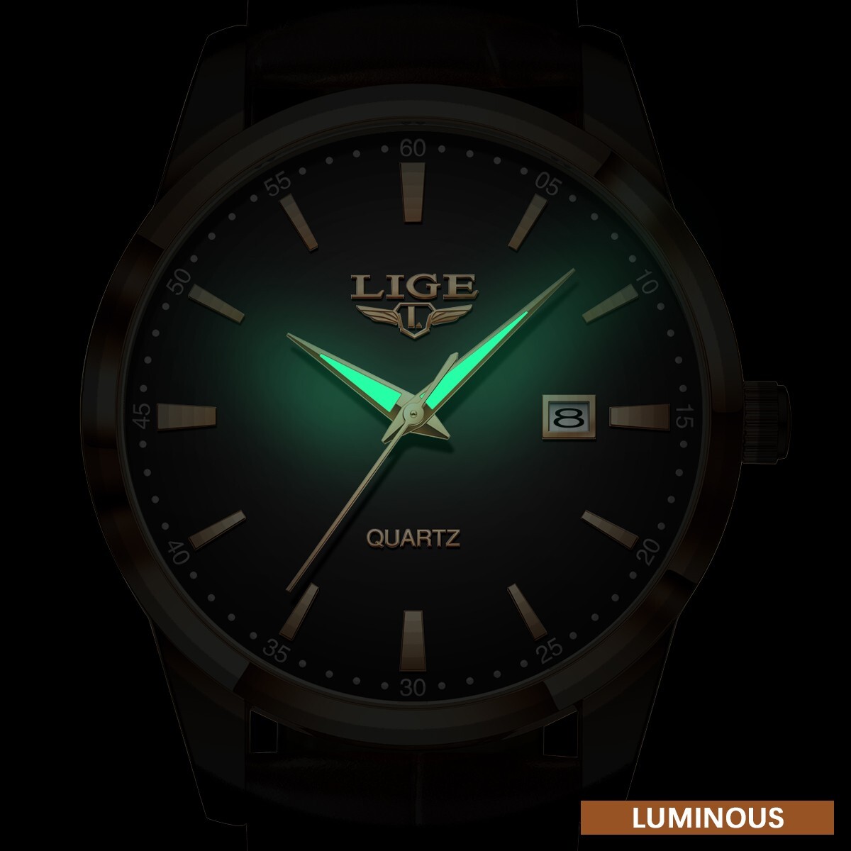 LIGE Men Watch Business Waterproof Quartz Analog Date Luminous Casual Wristwatch