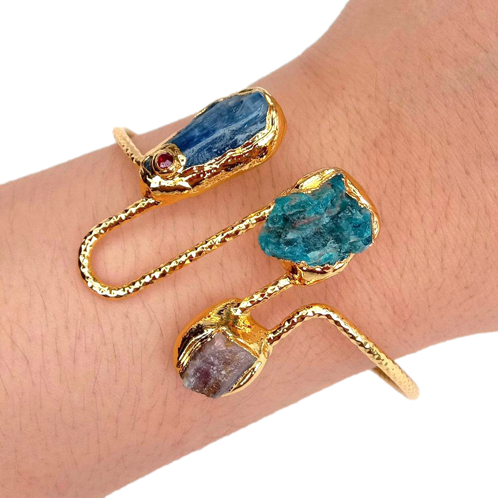 Natural Gemstone Bangle Bracelet Blue Kyanite Apatite Tourmaline Rough Raw Gift