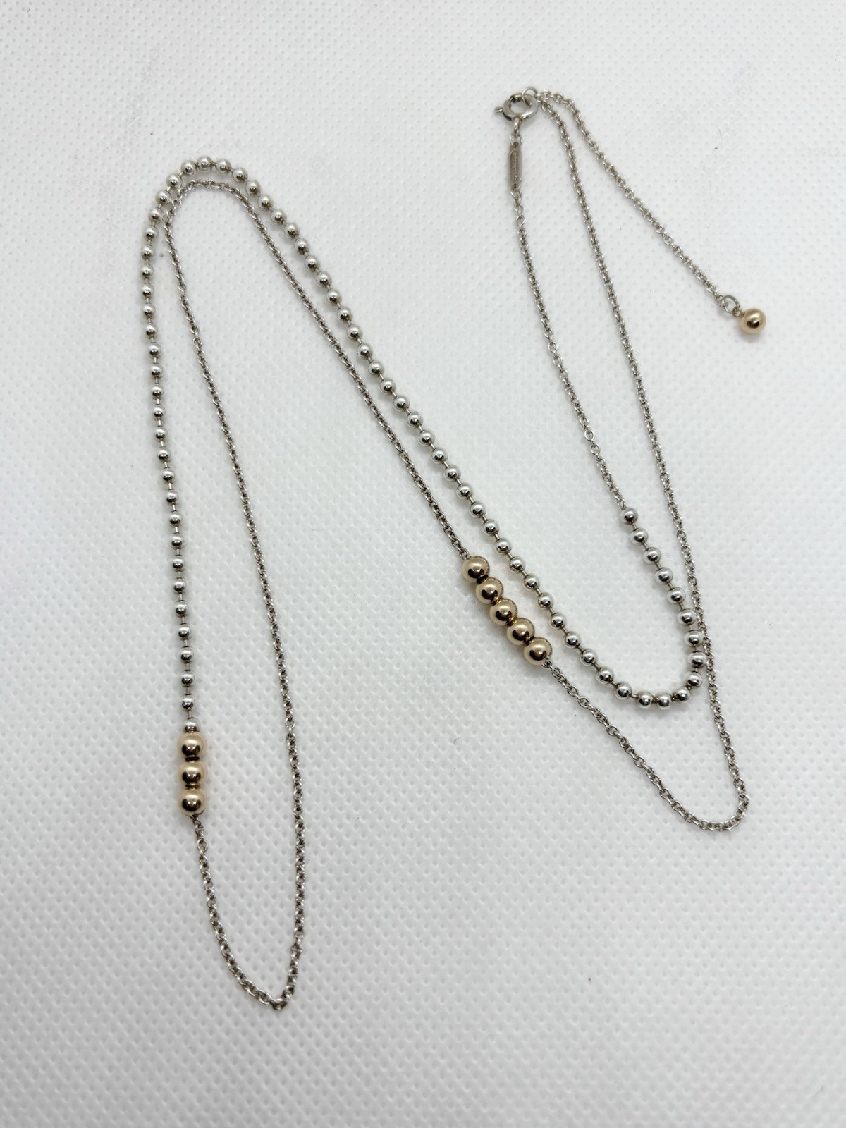 Tiffany & Co Sterling Silver & 18k Gold Mixed Beads Long Necklace 30” 7.69g