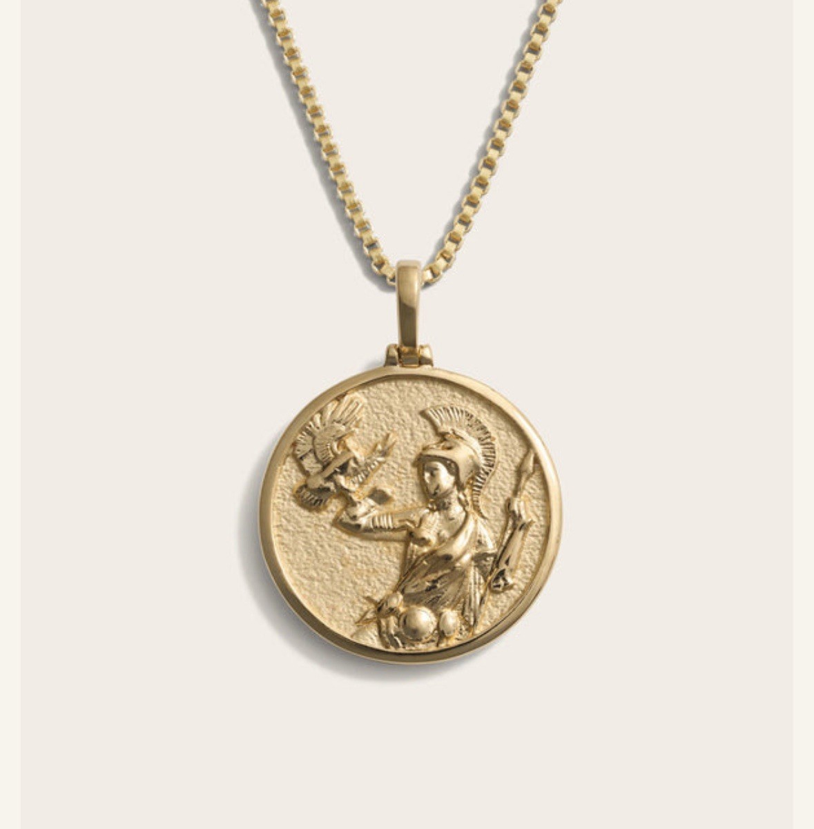 18K Gold Plated Greek Mythology Coin Pendant and Necklace / Athena Goddess Gold