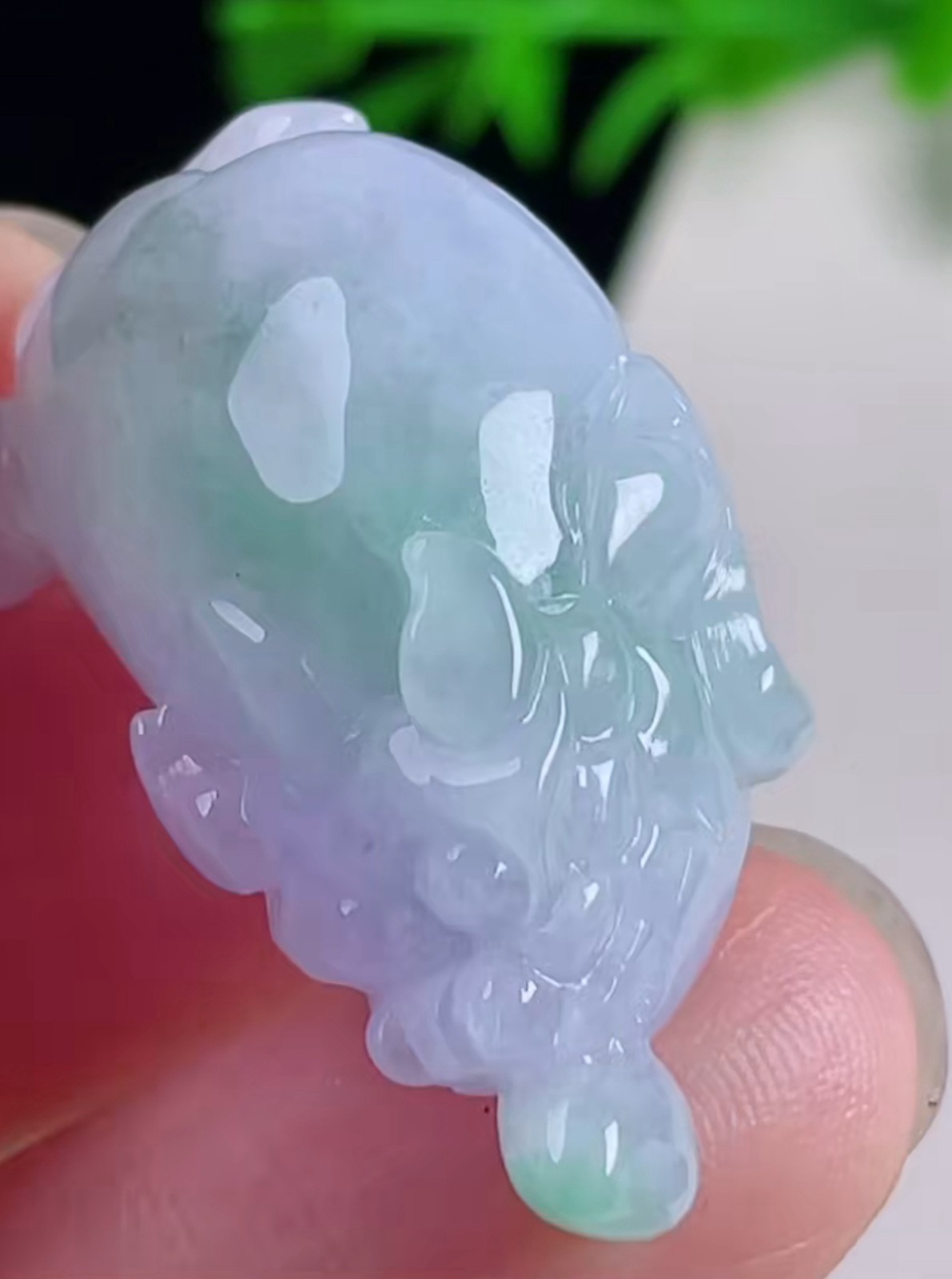 Certified Icy Purple Green Jadeite Jade Pendant JinChan 金蟾 Certified Grade A 705