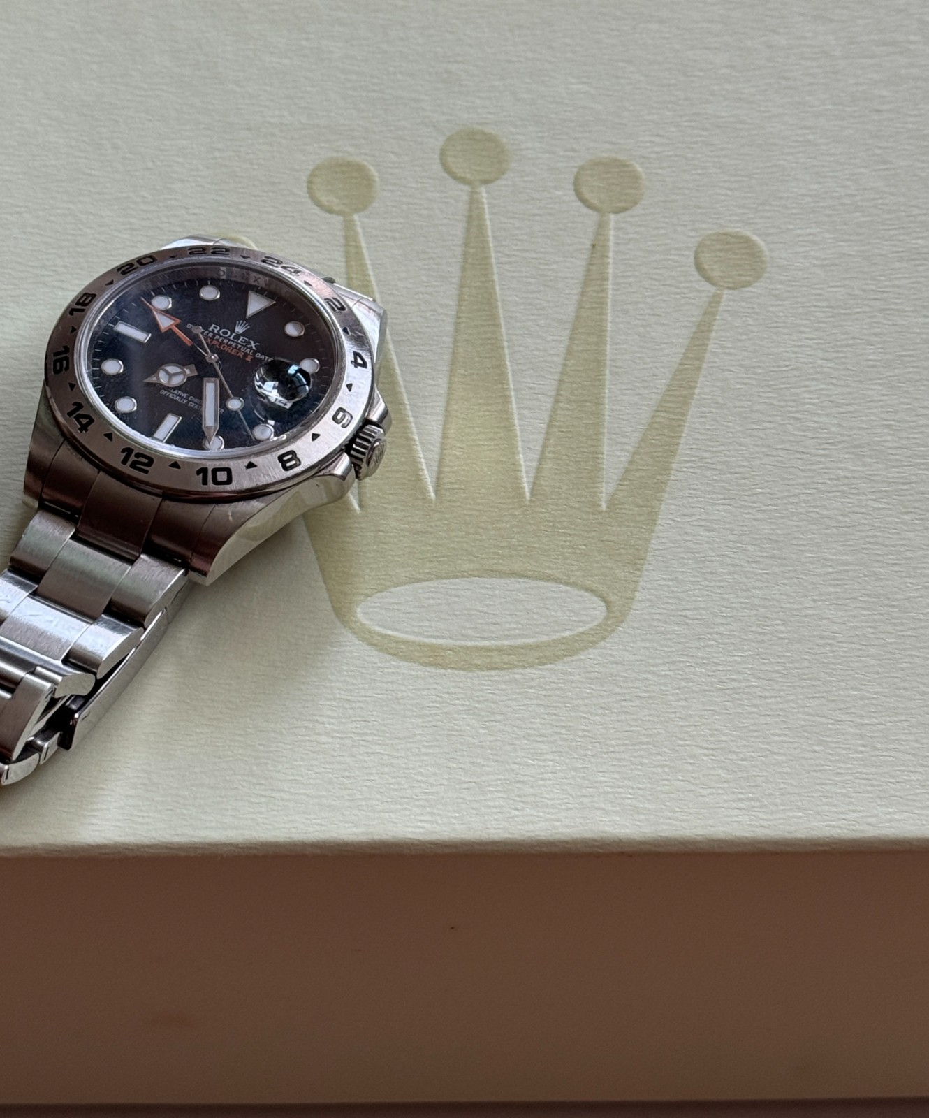 Rolex Oyster Perpetual Explorer II 216570 Mens Watch Black Box Orange Band