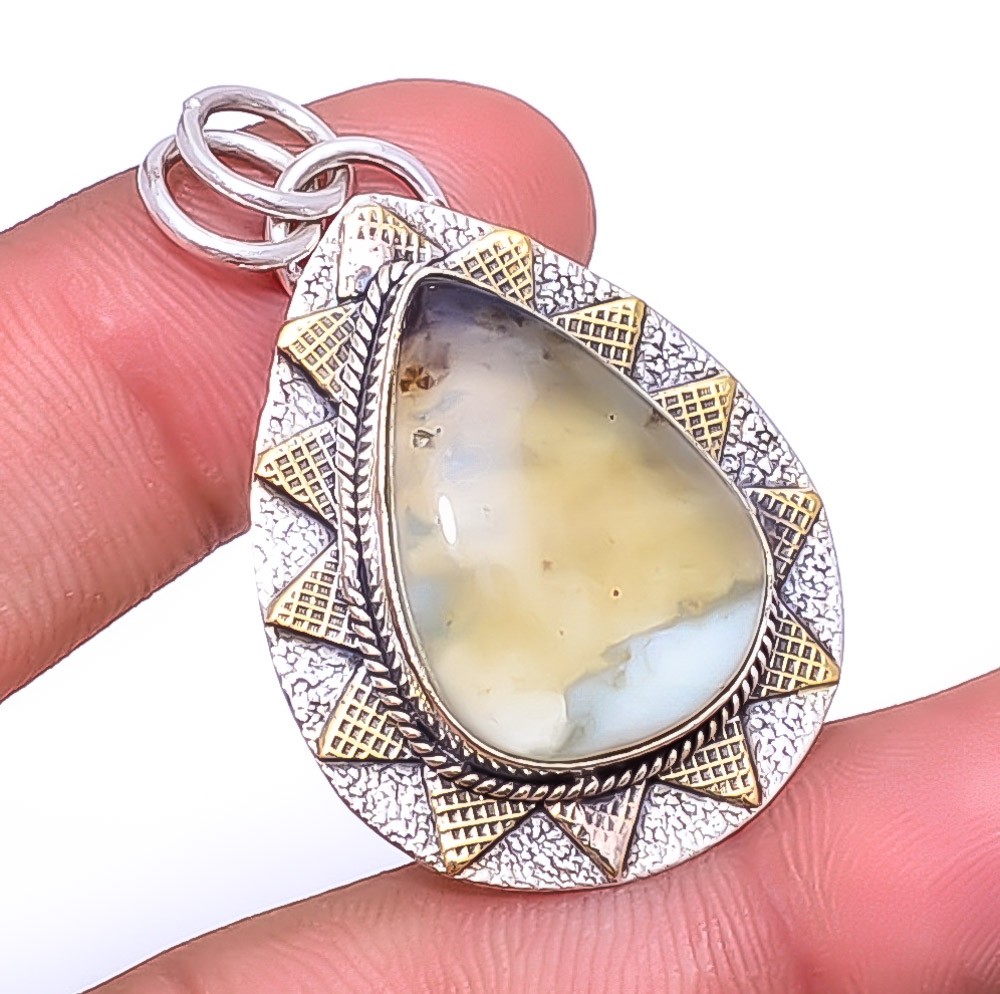 Fluorite 925 Sterling Silver Two Tone Pendant 1.72″ P1735117, Christmas Gift