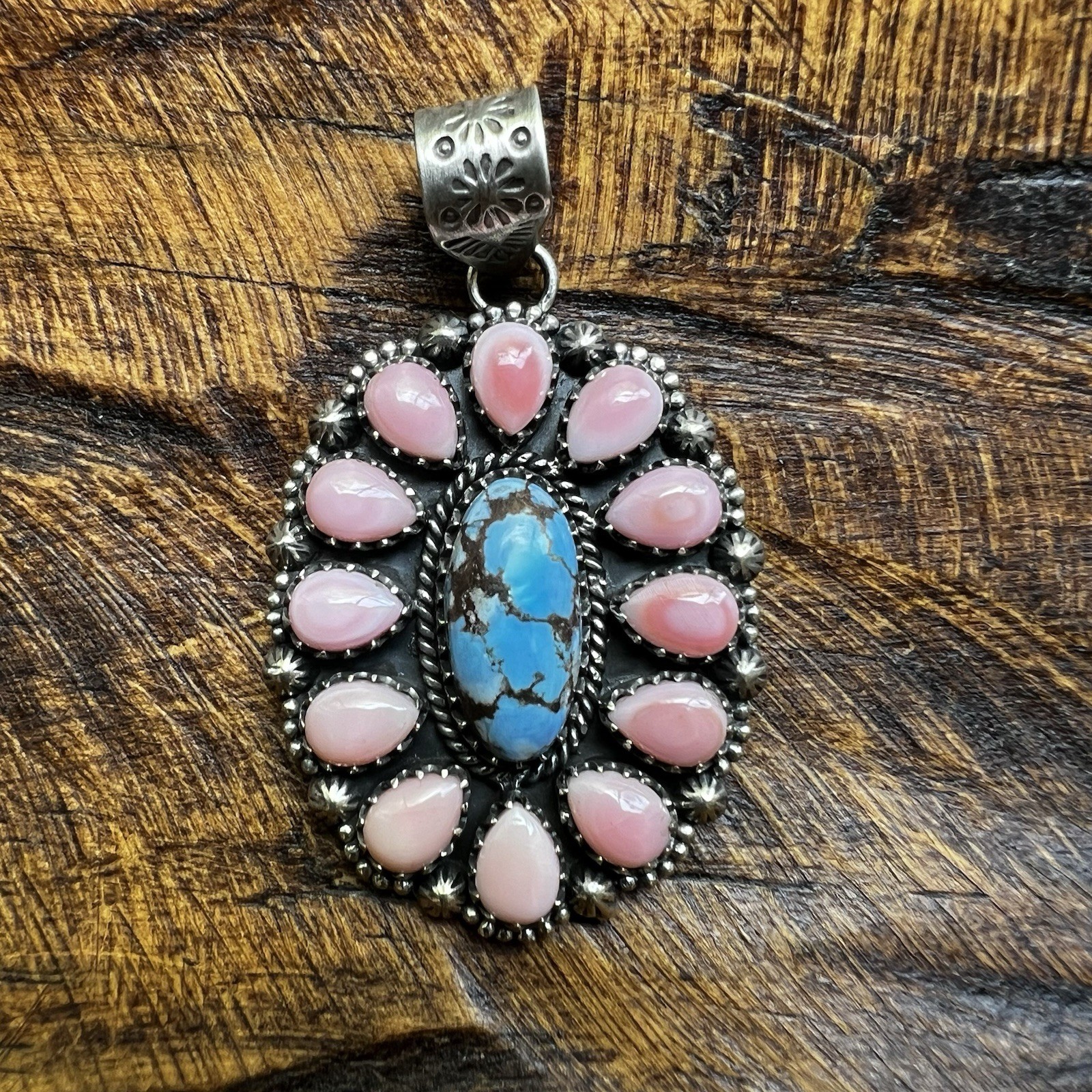 Golden Hills Turquoise Queen Conch Sterling Silver Cluster Pendant 925