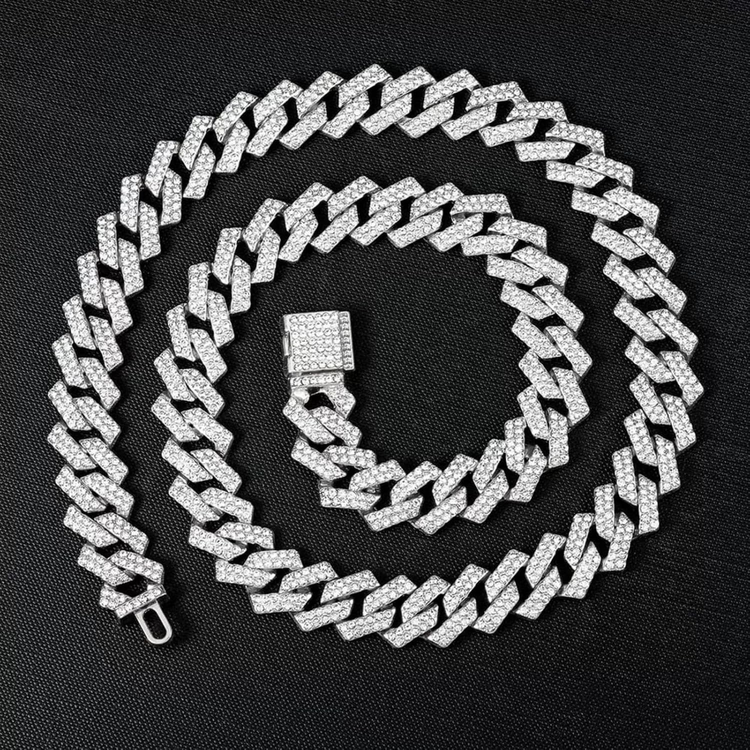 Cuban Link Chain Mens Iced Out Miami Necklace Silver Bling Diamond 20in