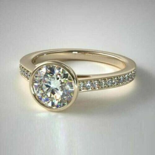 2.20Ct Round Cut Simulated Diamond Engagement Bezel Ring 14K Yellow Gold Plated