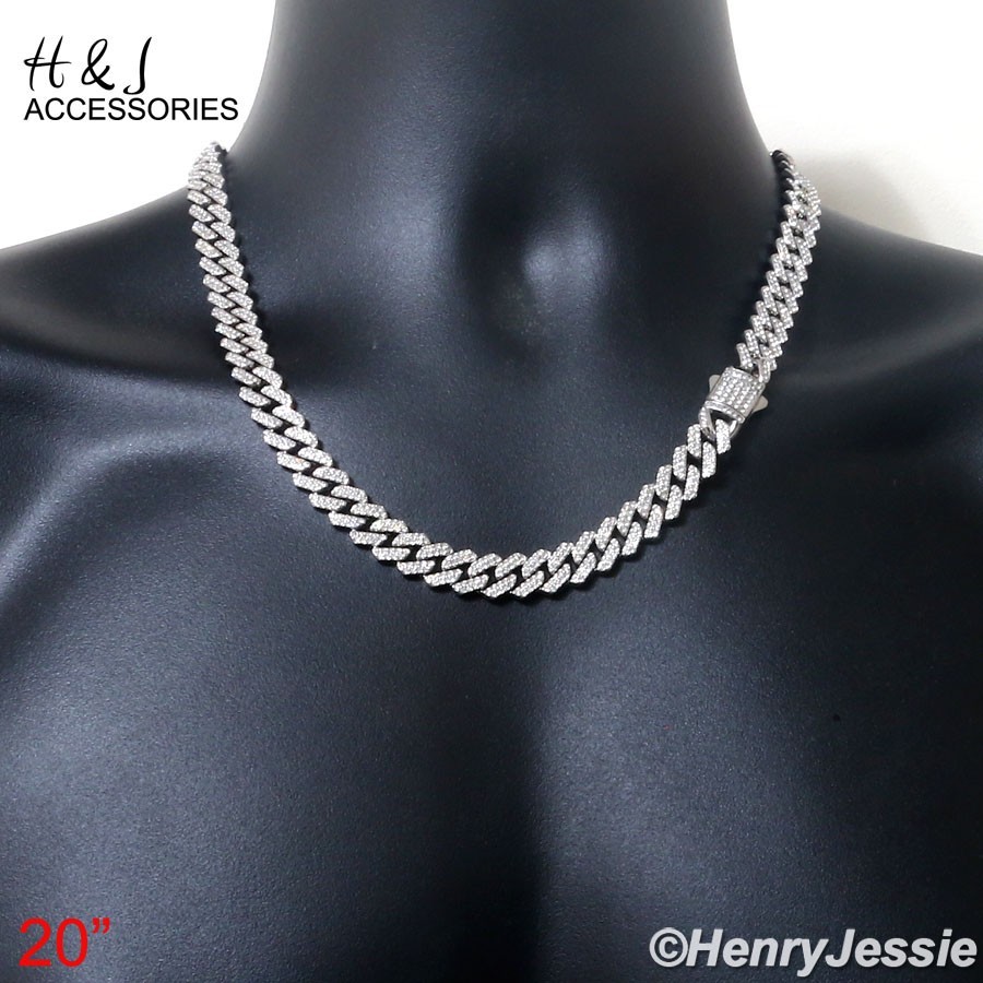 16″-40″MEN Stainless Steel Full Icy Bling CZ 10mm Miami Cuban Curb Necklace*N171