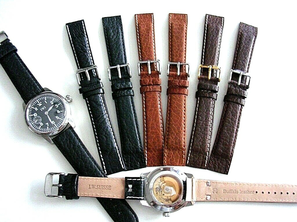 Buffalo calf Open End wire lug Leather watch band strap IW SUISSE 16 18 20 22mm