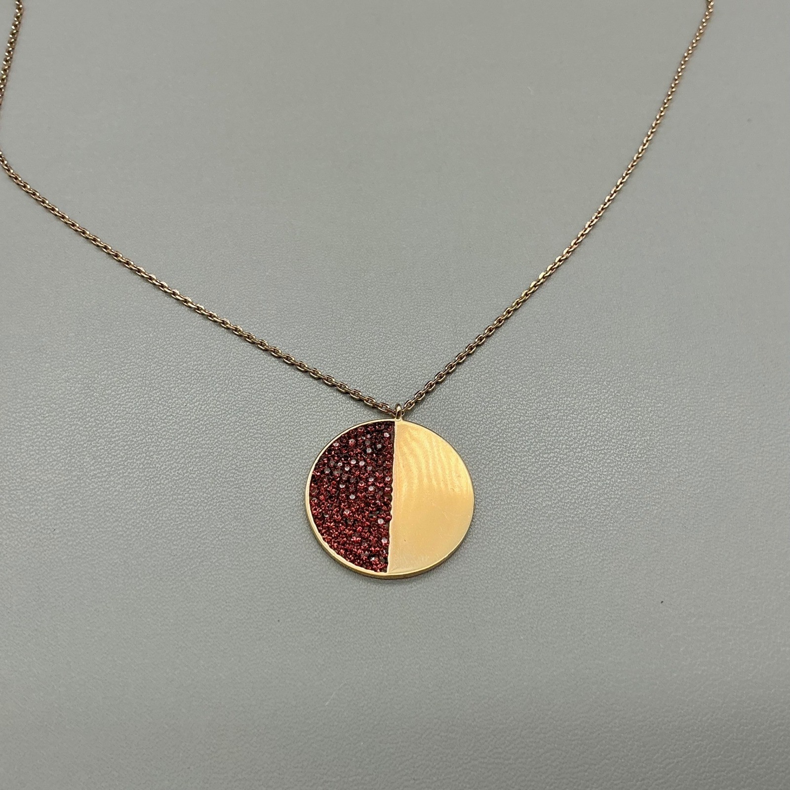 Necklace Women Gold Tone Pave Crystal Circle Pendant Adjustable Chain 17-19 In