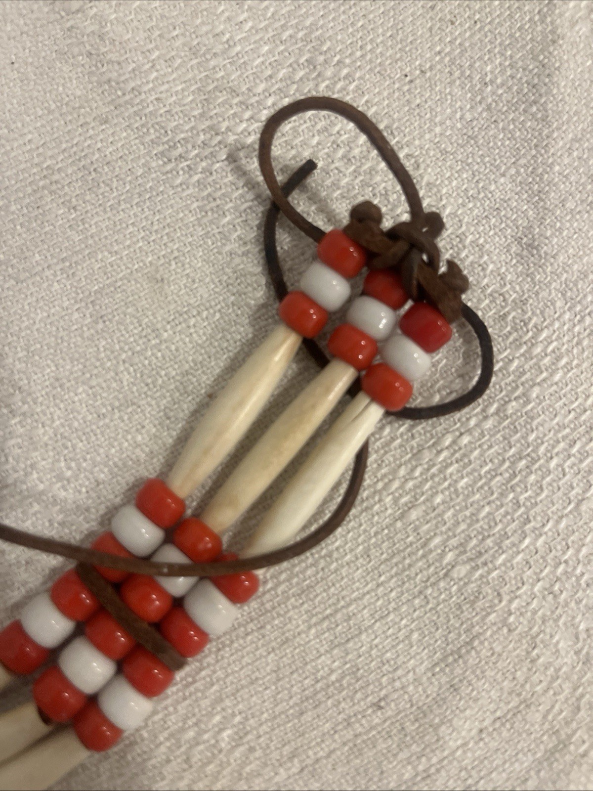 Vintage Native American Bone ?Abalone Leather Choker Necklace mother of pearl