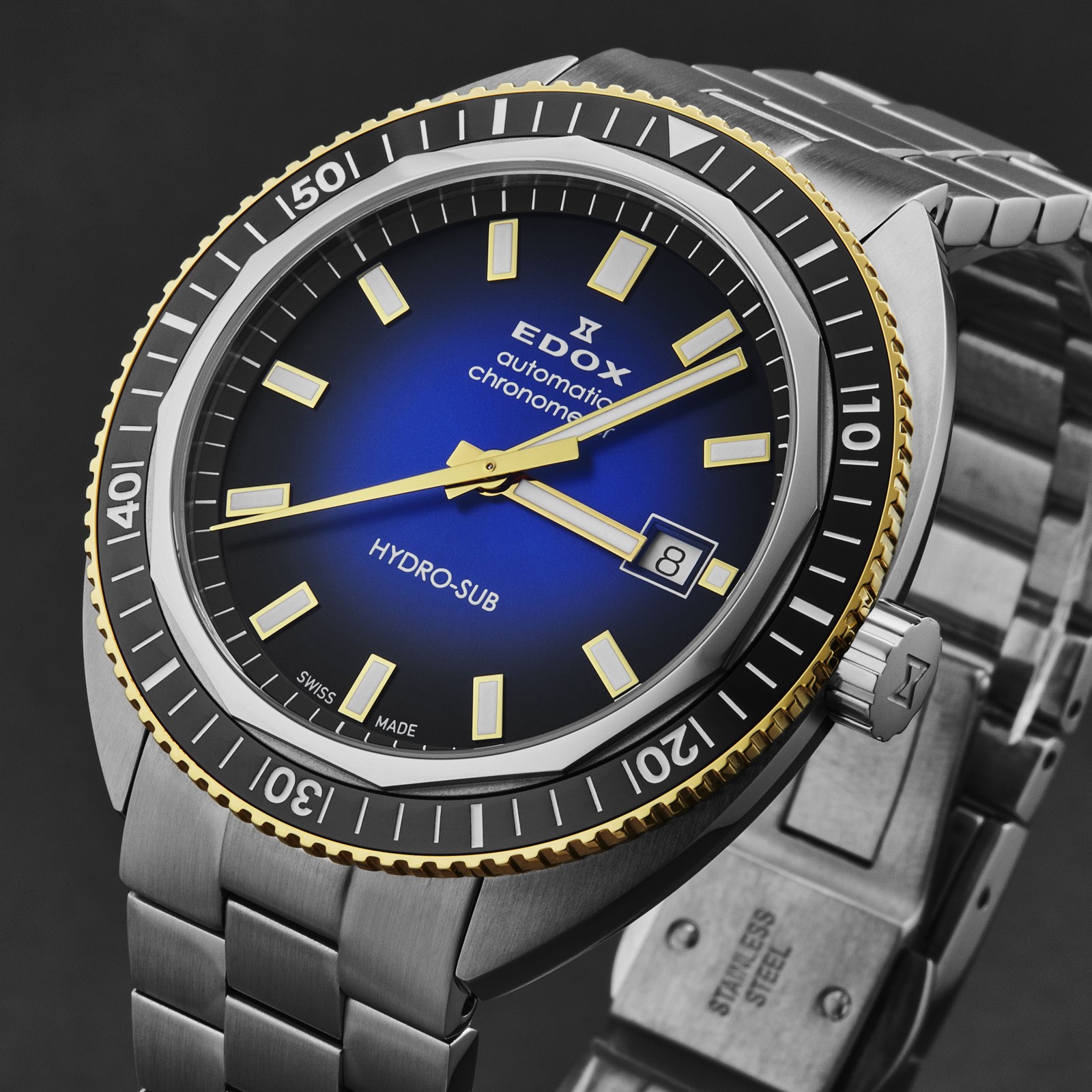 Edox Men’s ‘Hydrosub’ Blue Dial SS Bracelet Automatic Watch 80128-357JNM-BUDD