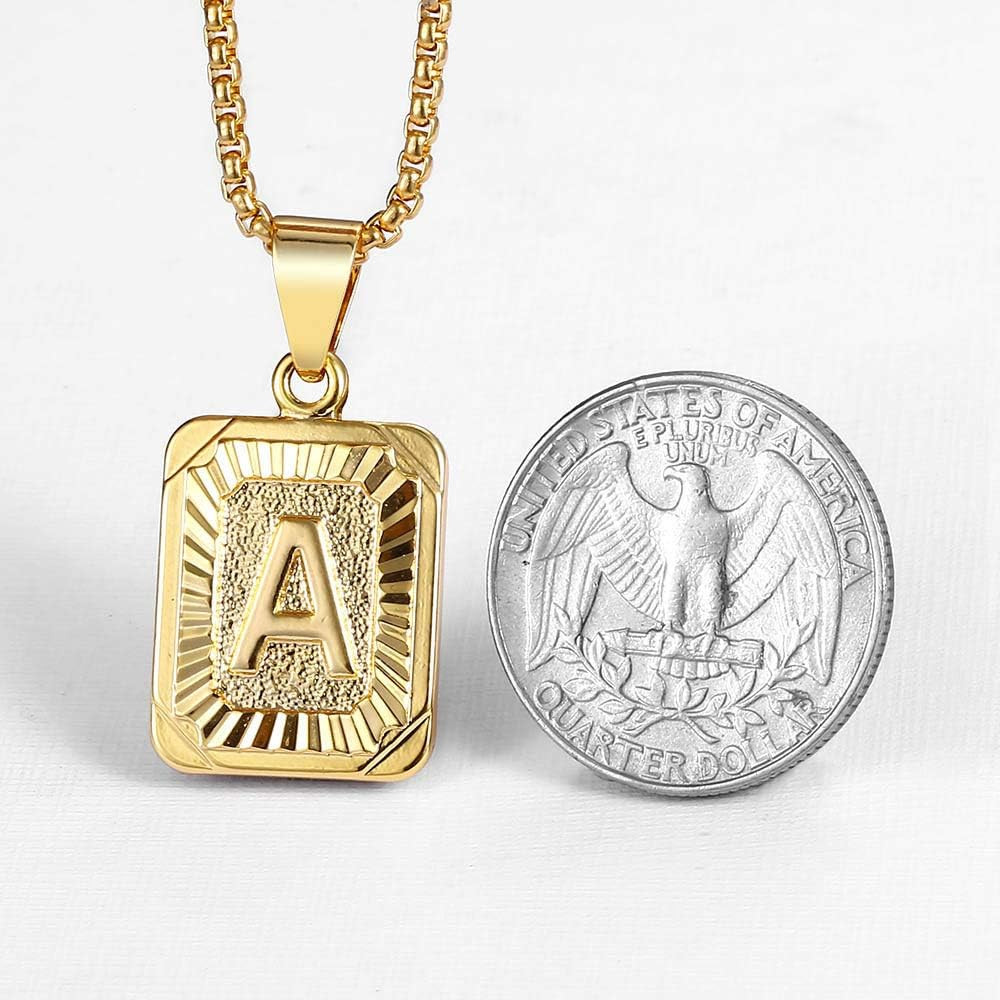 Initial A-Z Letter Pendant Necklace Mens Womens Capital Letter Yellow Gold Plate